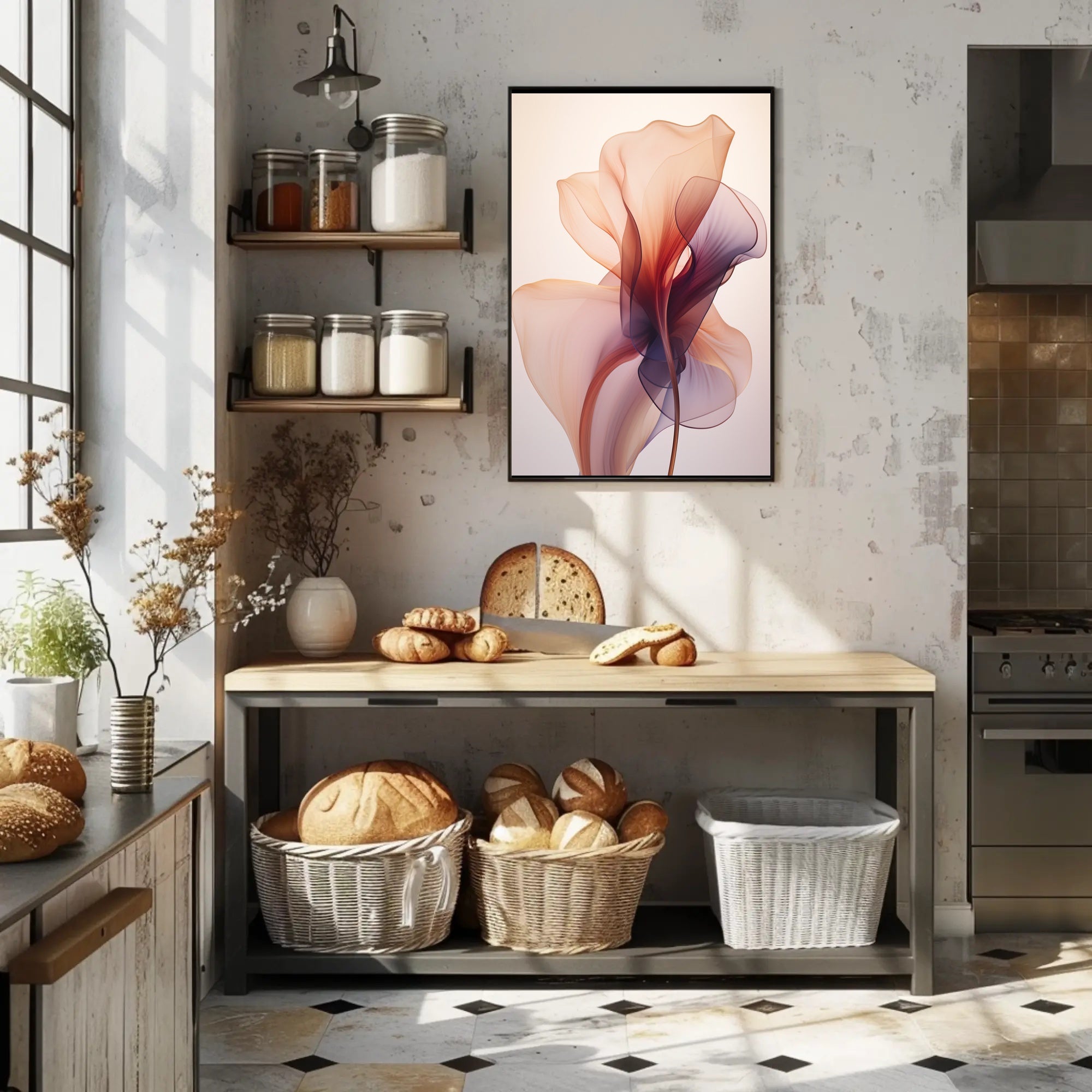 Elegant Floral Abstract: Serene Pastel Art Poster