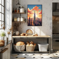 New York City Sunset Skyline Travel Poster