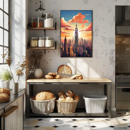 New York City Sunset Skyline Travel Poster