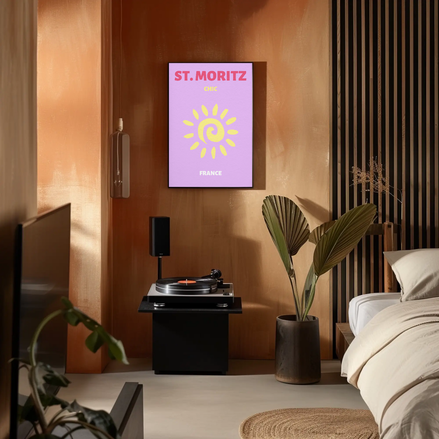 St Moritz Chic Sun Graphic Retro Travel Poster