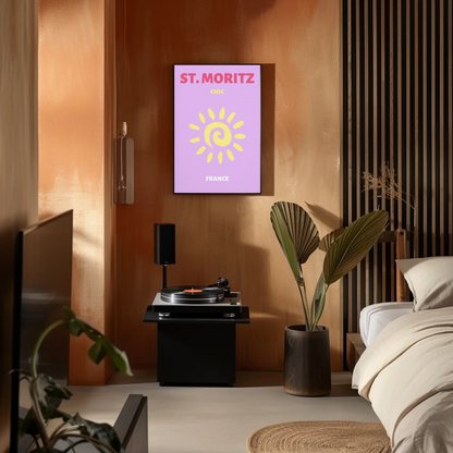 St Moritz Chic Sun Graphic Retro Travel Poster