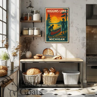 Higgins Lake Vintage Travel Adventure Travel Poster