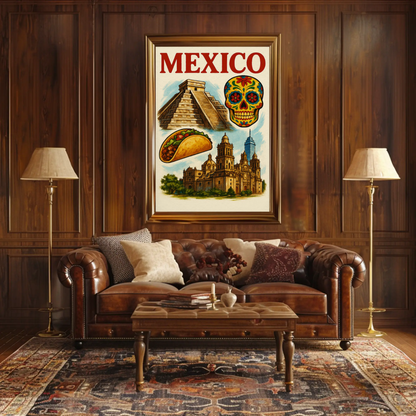 Mexico Pyramid Taco Skull Cathedral Culture Poster