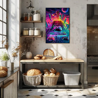 Neon Gaming Cityscape Poster