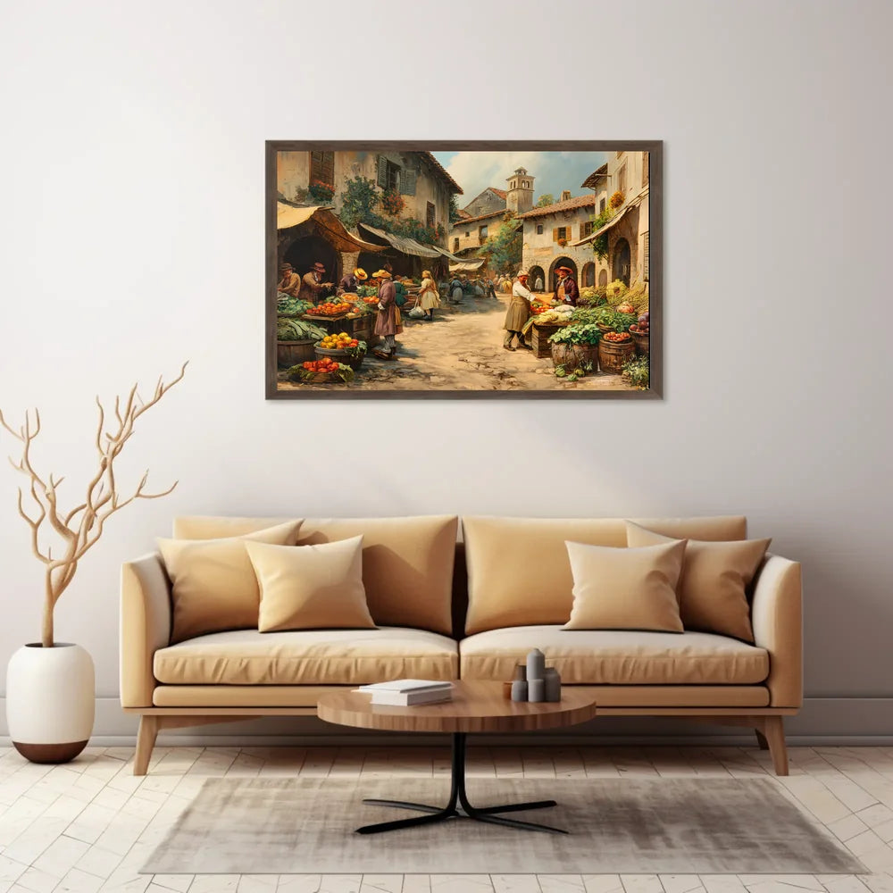 Historical European Village Marketplace Poster Art