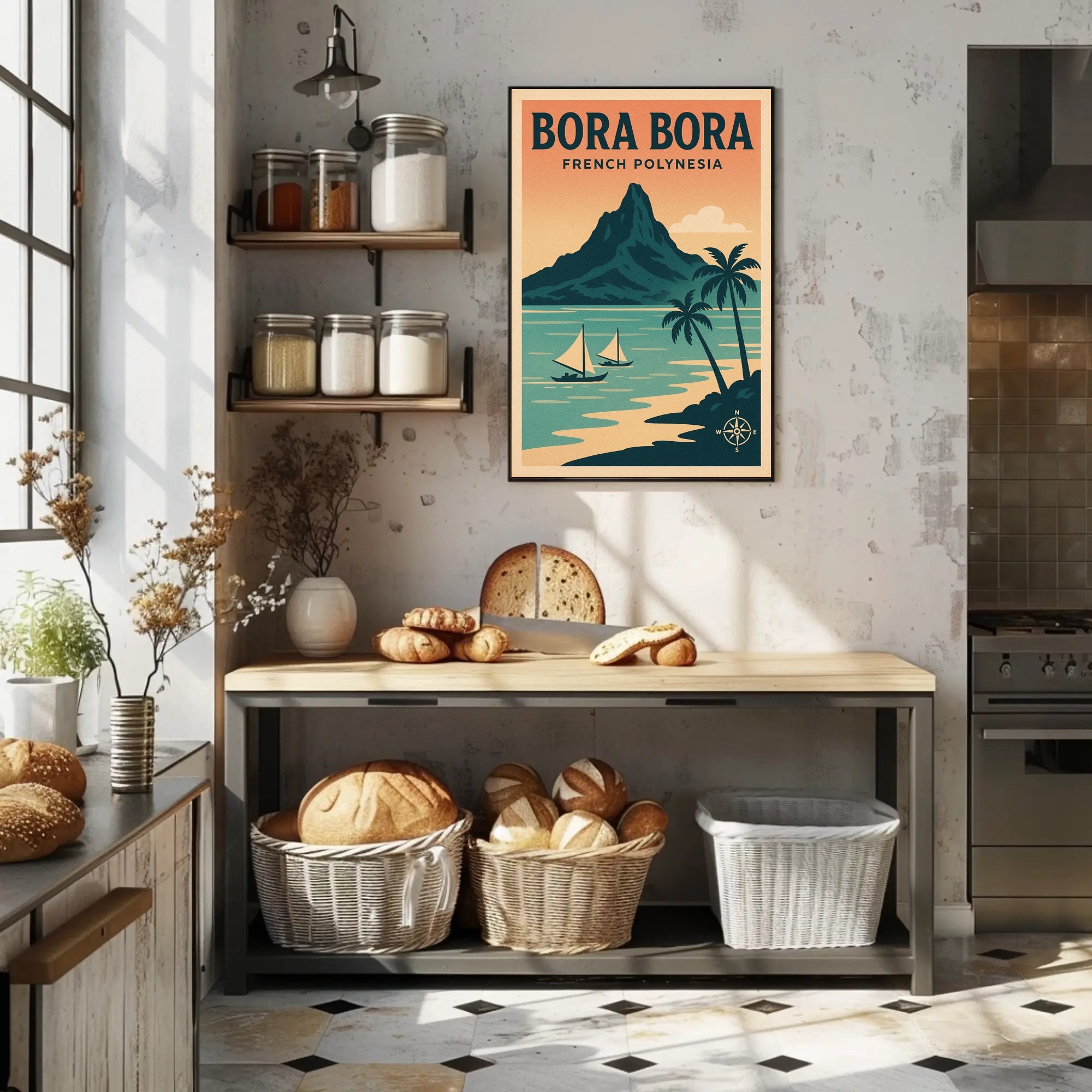Bora Bora Vintage Travel Art, Tropical Paradise Travel Poster PosterGoat