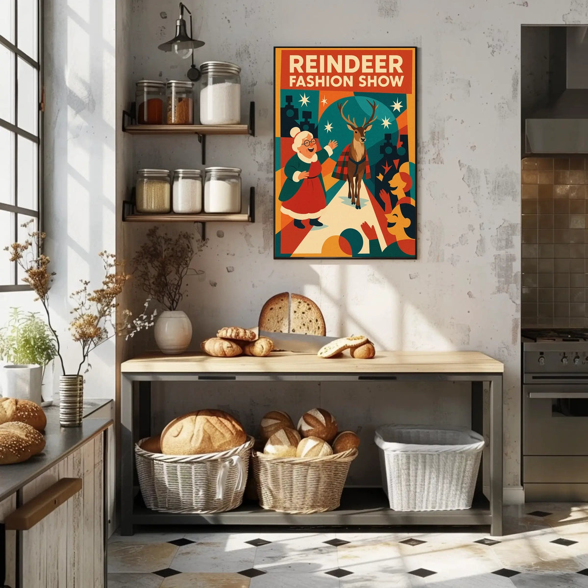 Reindeer Fashion Show Holiday Retro Vintage Artistic Poster