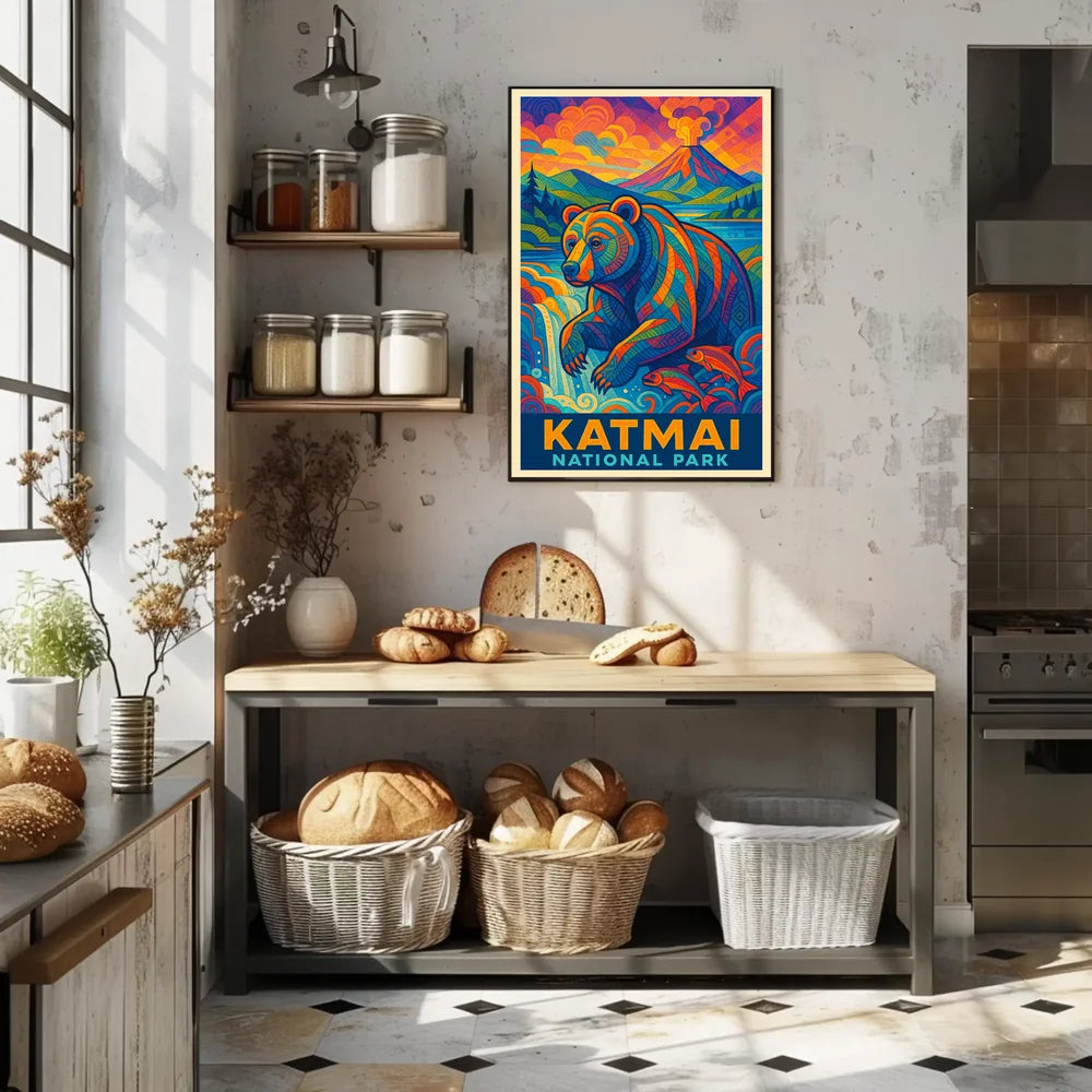 Artistic Katmai Bear: Katmai National Park Travel Poster