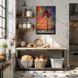 Vibrant Honolulu Skyline Digital Painting Poster