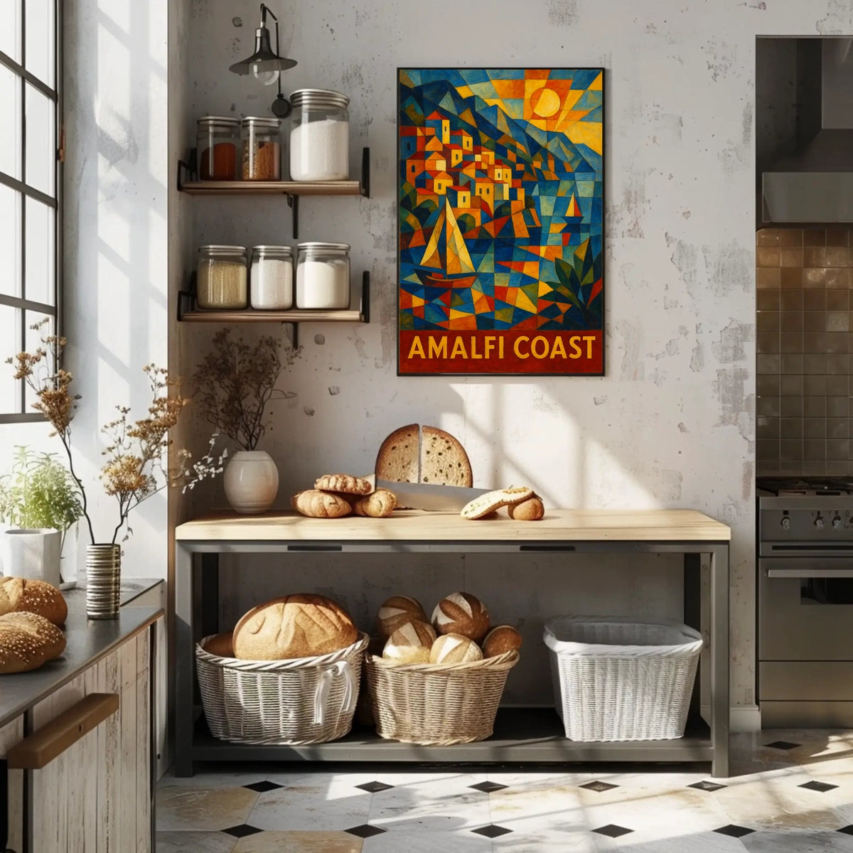 Amalfi Coast Vibrant Mosaic Poster Coastal Wall Art
