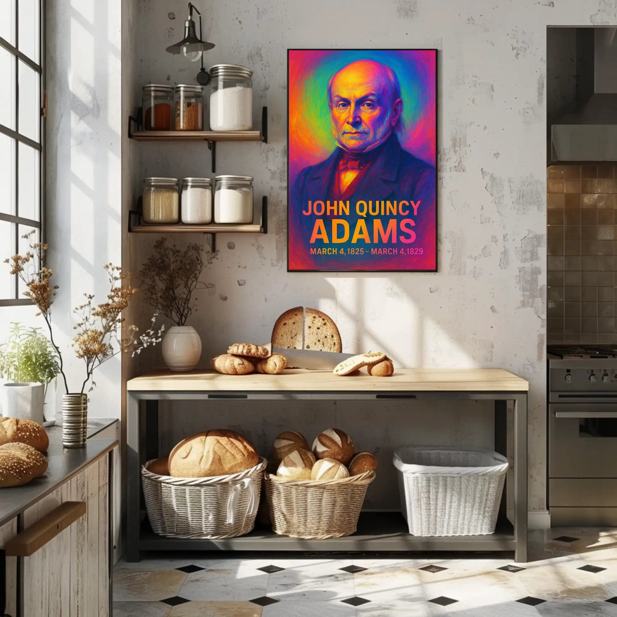 John Quincy Adams 6th President of the United States Neon Gradient OverlayPoster
