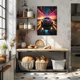 Sleek Sports Car Urban Escape Futuristic Sci-Fi Poster