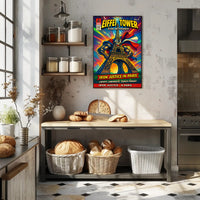 Eiffel Tower Superhero Comic Art Cultural Poster
