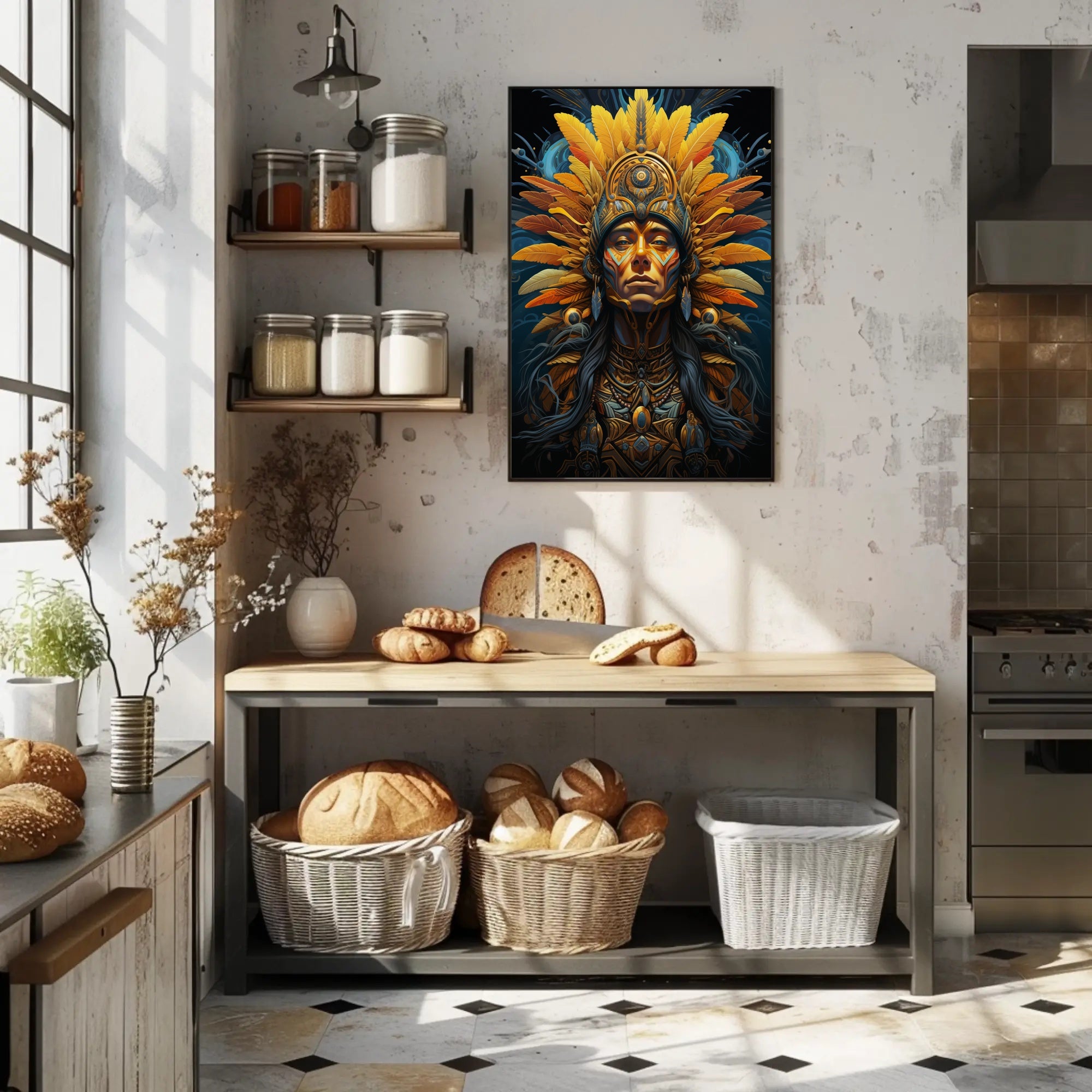 Mystical Feathered Headdress Cultural or Heritage Poster