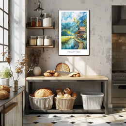 Serene Philippine Scene Watercolor Artistic Poster PosterGoat