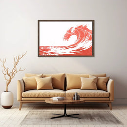 Bold Minimalist Wave Art Poster in Coral Red