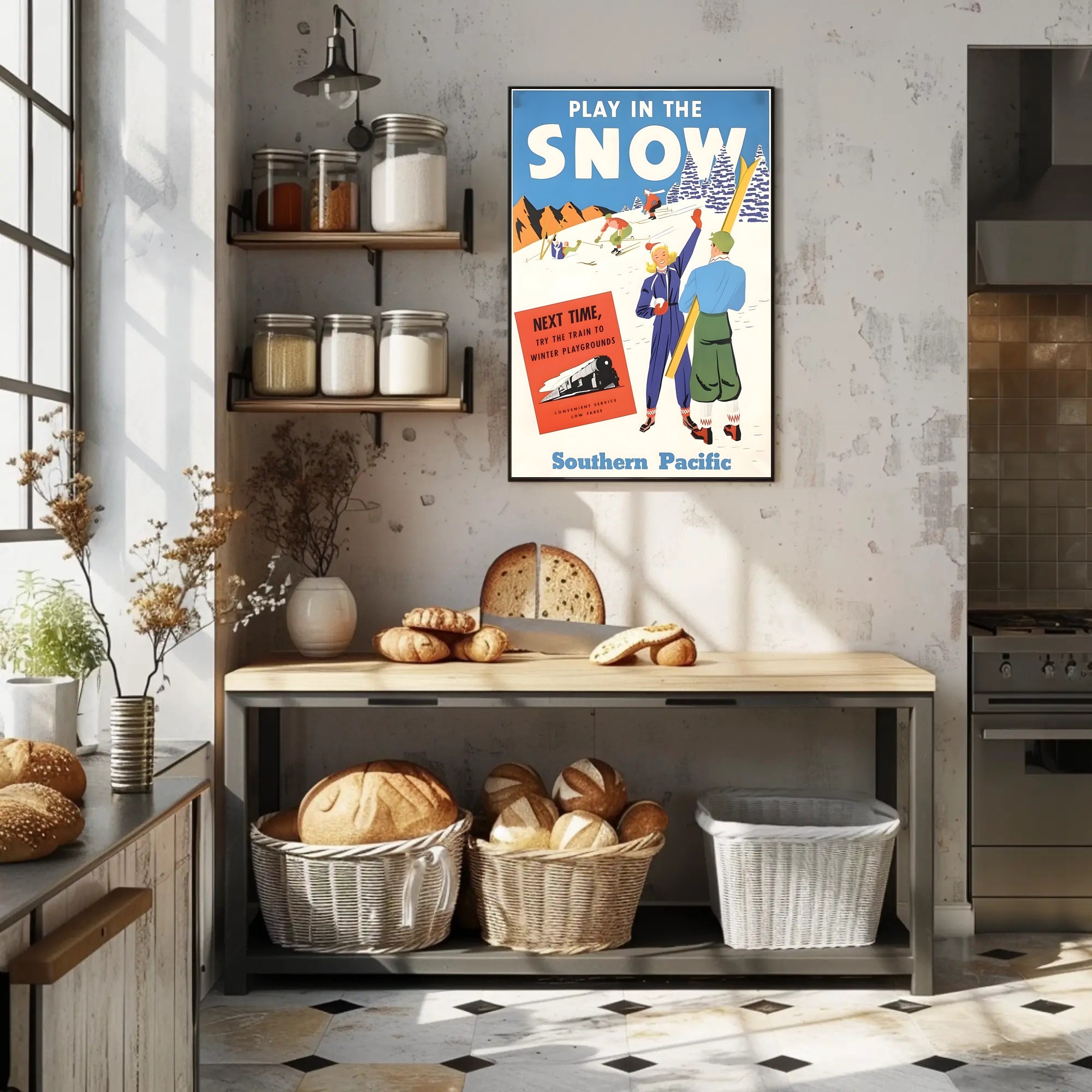 Play in the Snow with Southern Pacific Poster PosterGoat