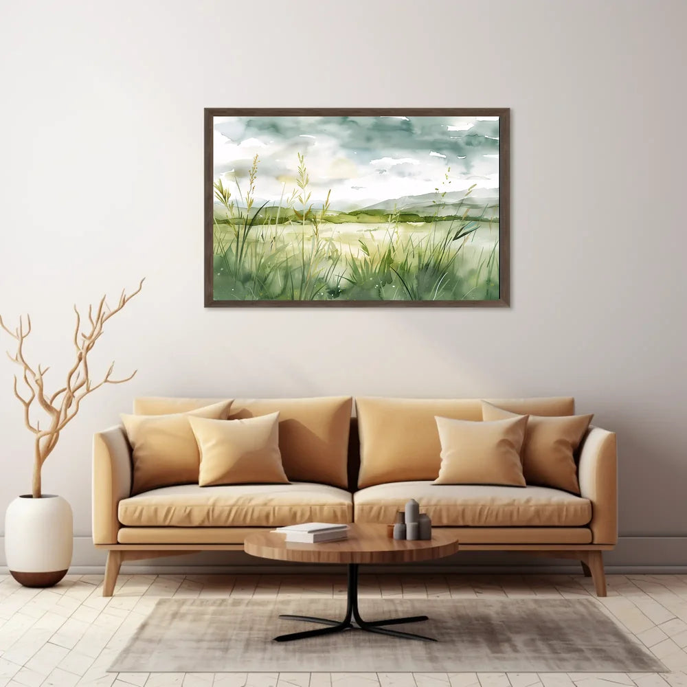 Serene Watercolor Countryside Landscape Poster Art