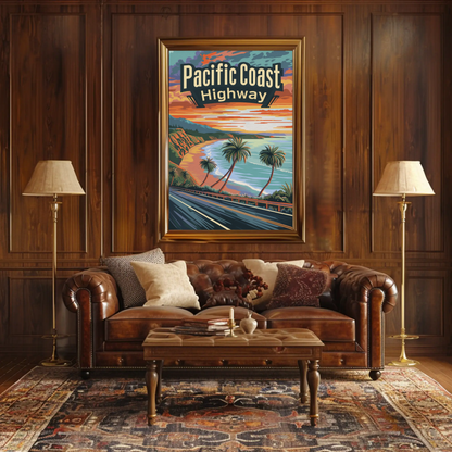 Pacific Coast Highway Sunset Drive Travel Poster