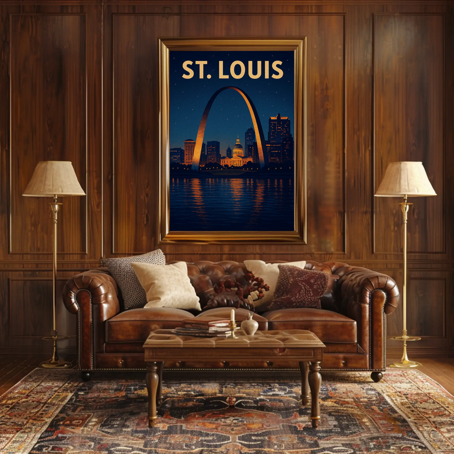 St Louis Arch Night Skyline Reflections River Poster