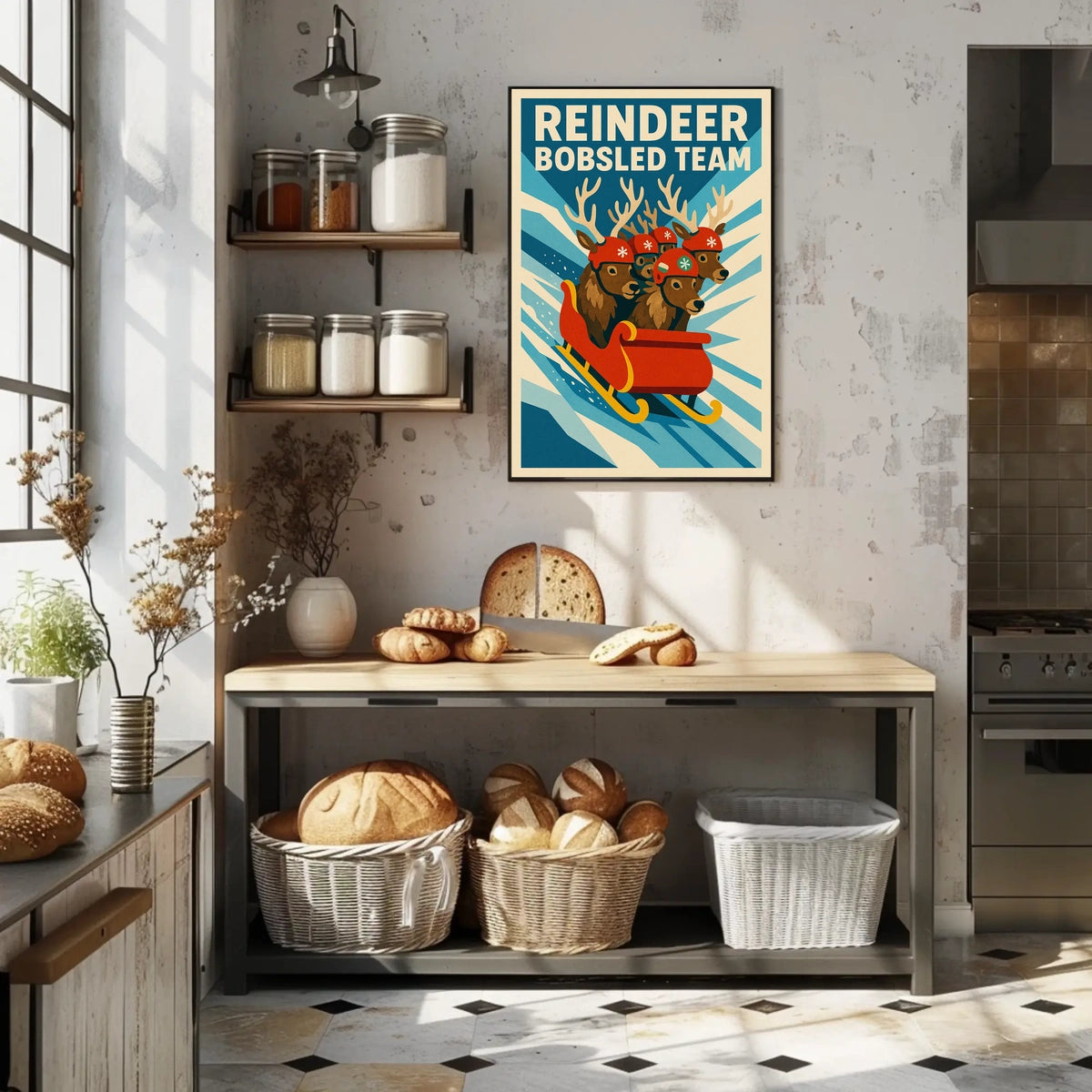 Reindeer Bobsled Team Poster