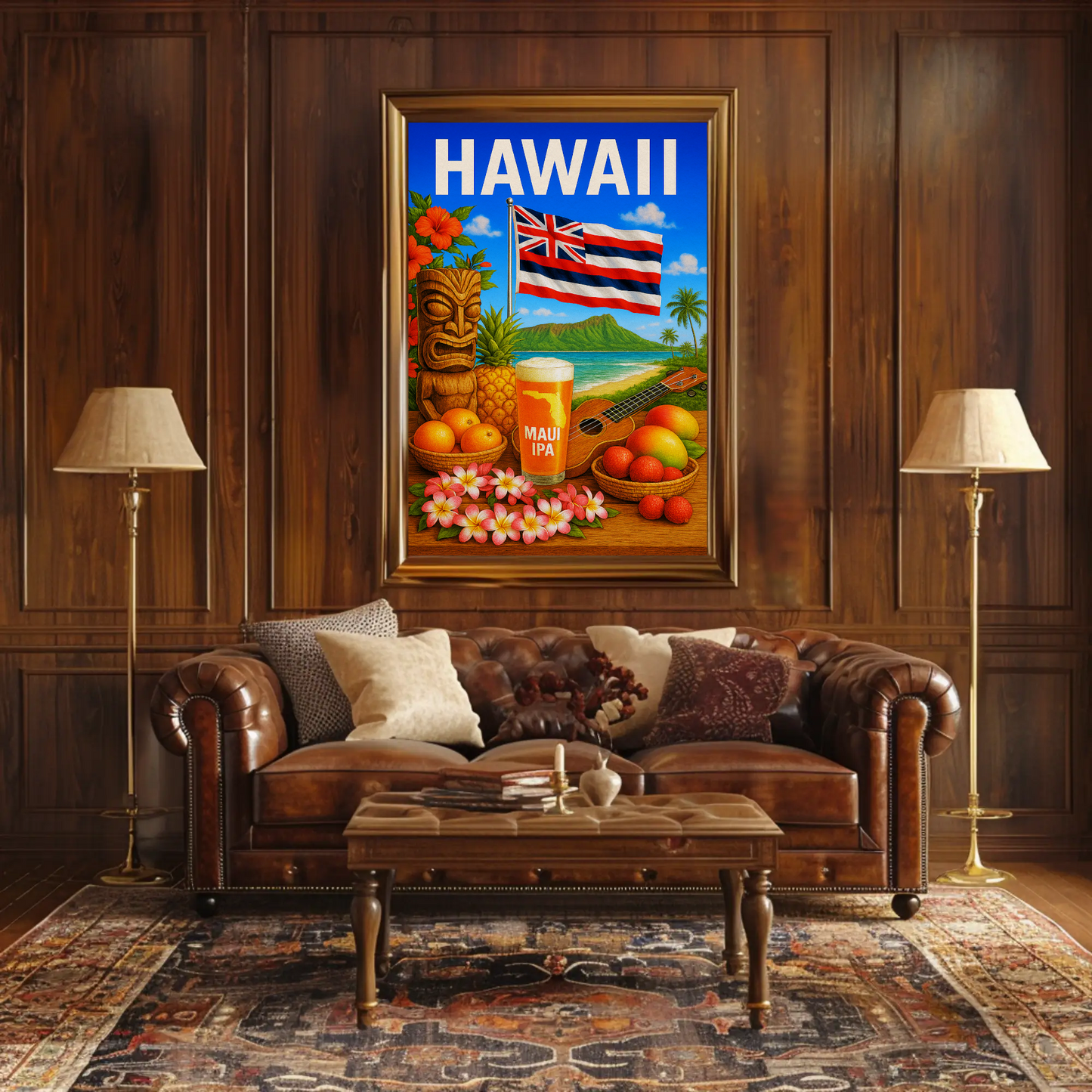 Hawaii Flag Fruits Tiki Beer Music Travel Poster