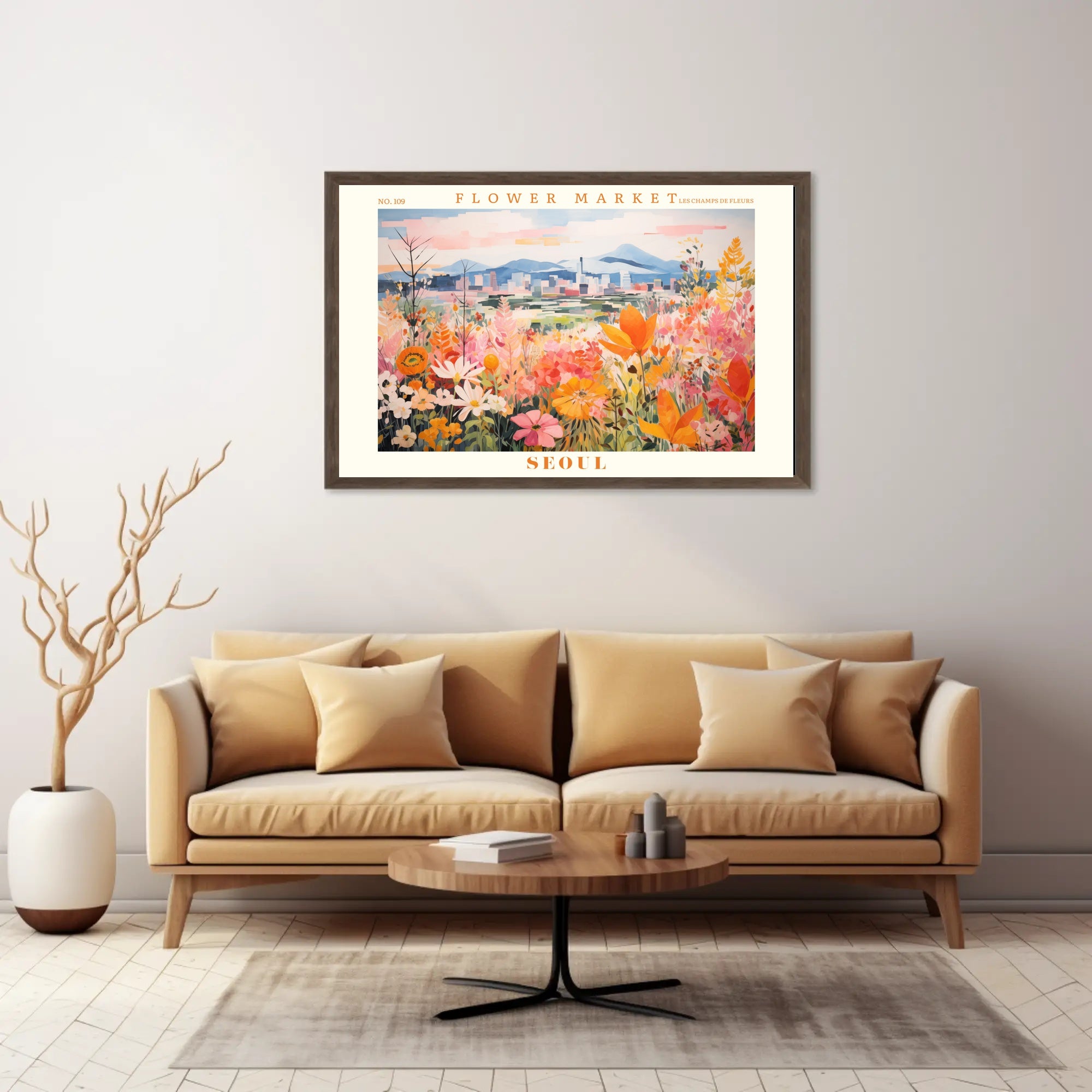Vibrant Flower Market in Seoul Urban or Cityscape Poster