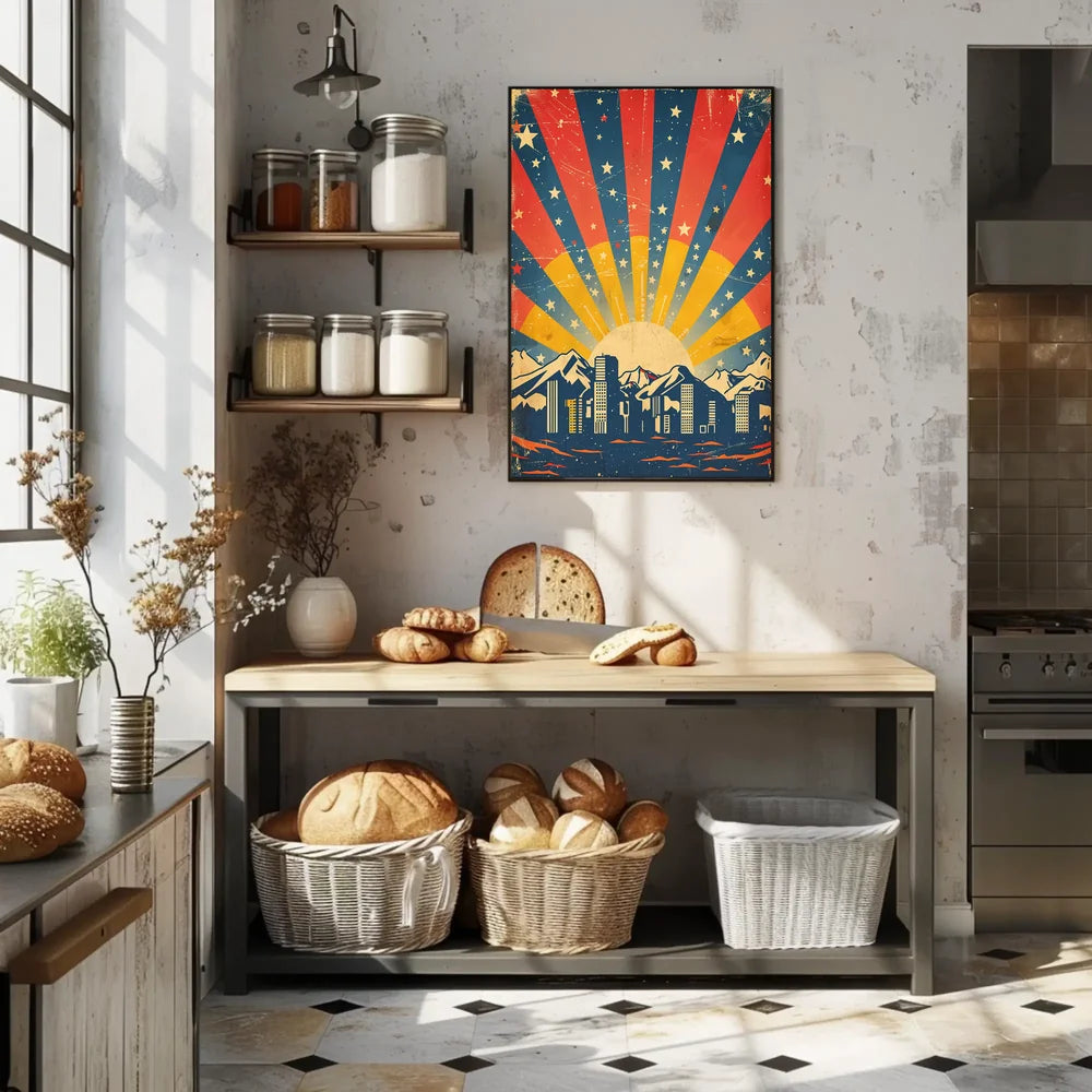 City Skyline Retro Poster: Hopeful Urban Sunrise