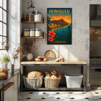 Honolulu Vintage Travel Poster Tropical Adventure Art Print
