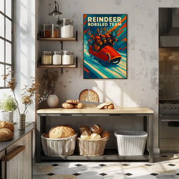 Reindeer Bobsled Team Poster