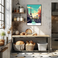 Parisian Romance: Vibrant Eiffel Tower Travel Poster