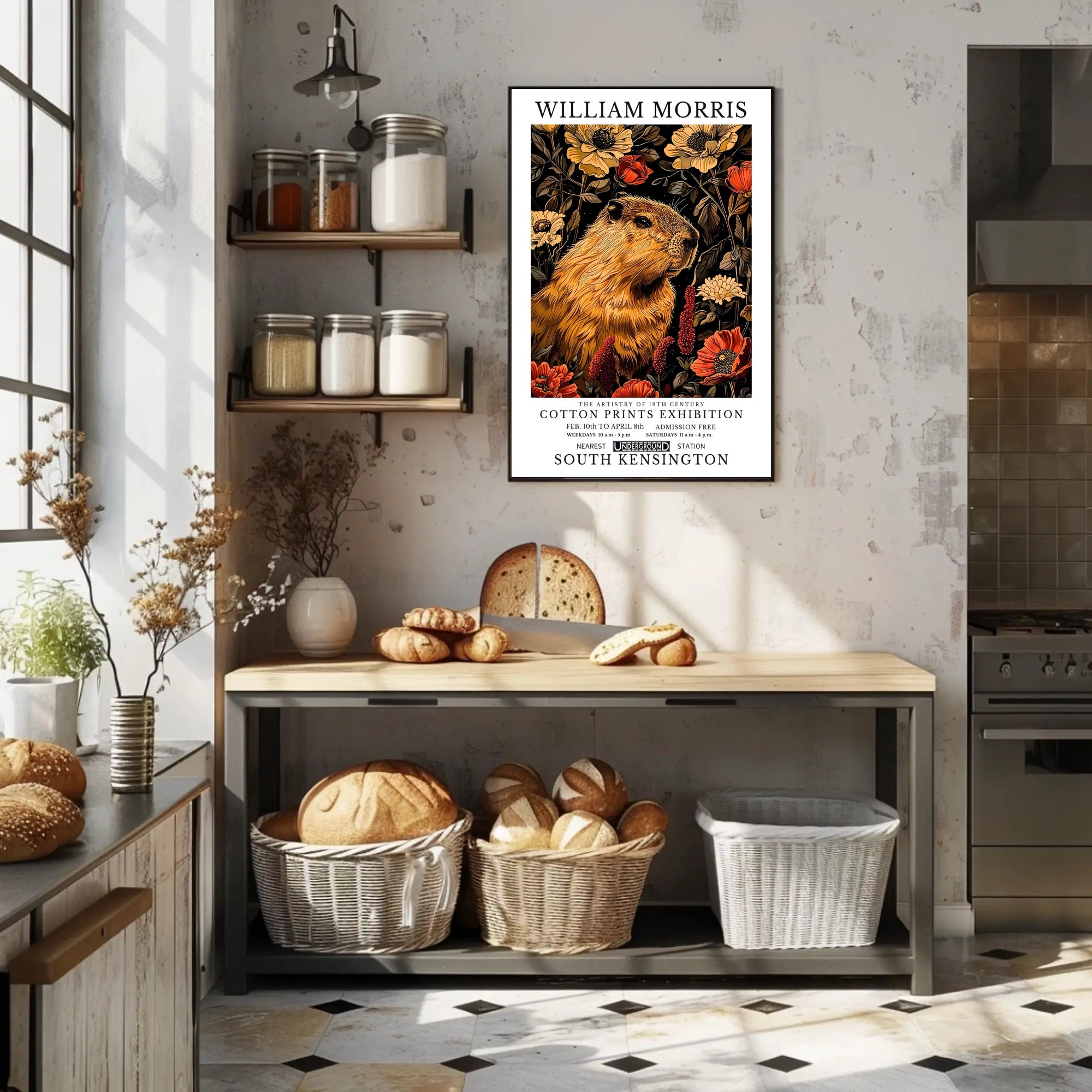 William Morris Exhibition with Capybara Artistic Poster