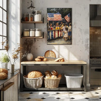 Whimsical American Flag Lemonade Stand Scene Poster