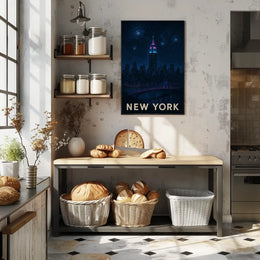 New York City Night Skyline Poster Abstract Wall Art