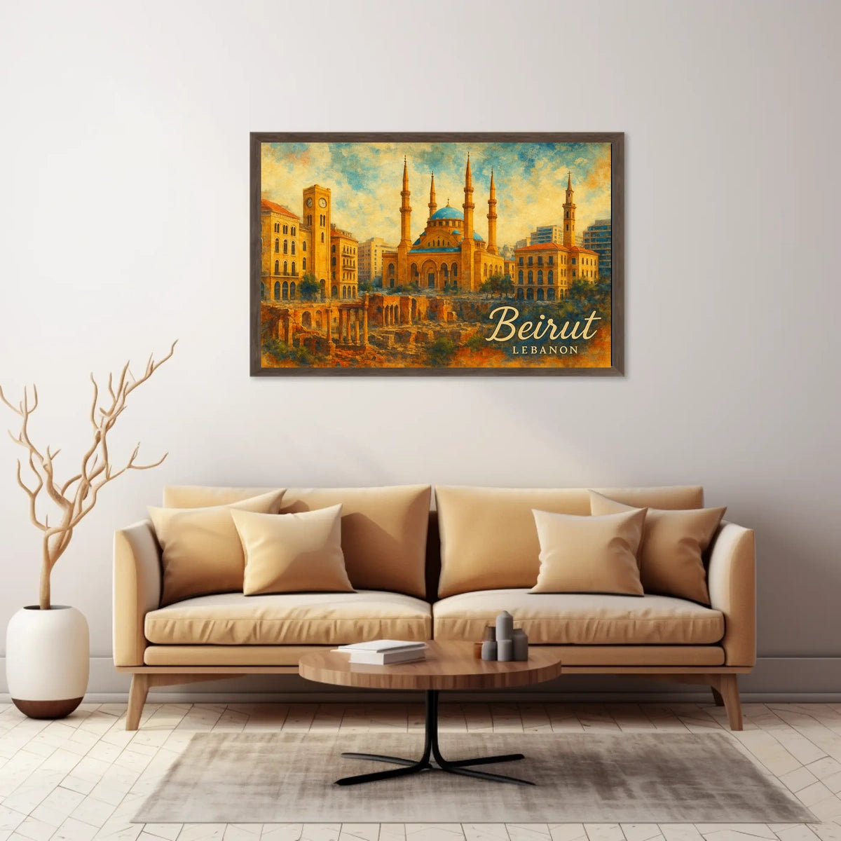 Beirut Cityscape Lebanon Iconic Skyline Travel Art Realism Digital Painting Heritage Poster