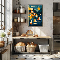 Amalfi Coast Geometric Art Poster Coastal Wall Art Print