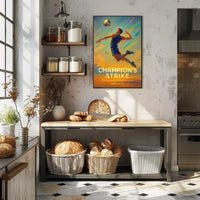 Champion's Strike Energetic Volleyball Action Sports Poster PosterGoat