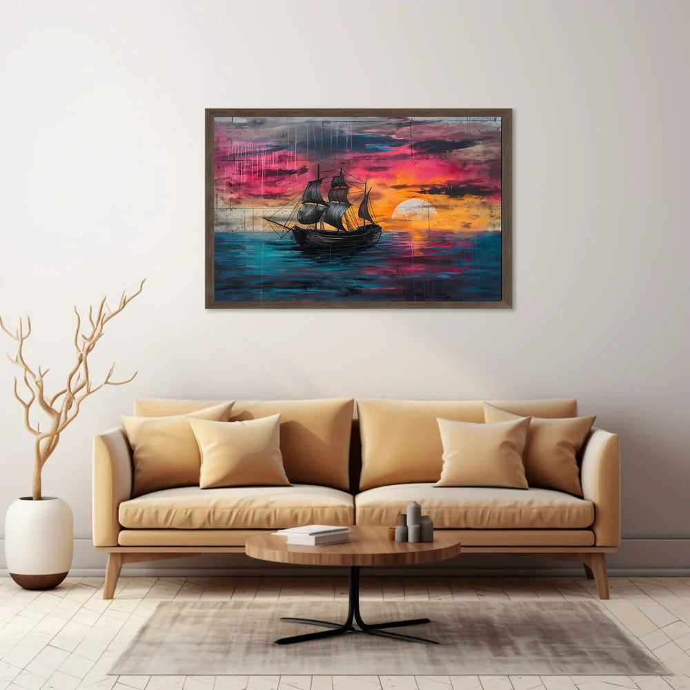 Majestic Black Sails at Sunset Art Poster