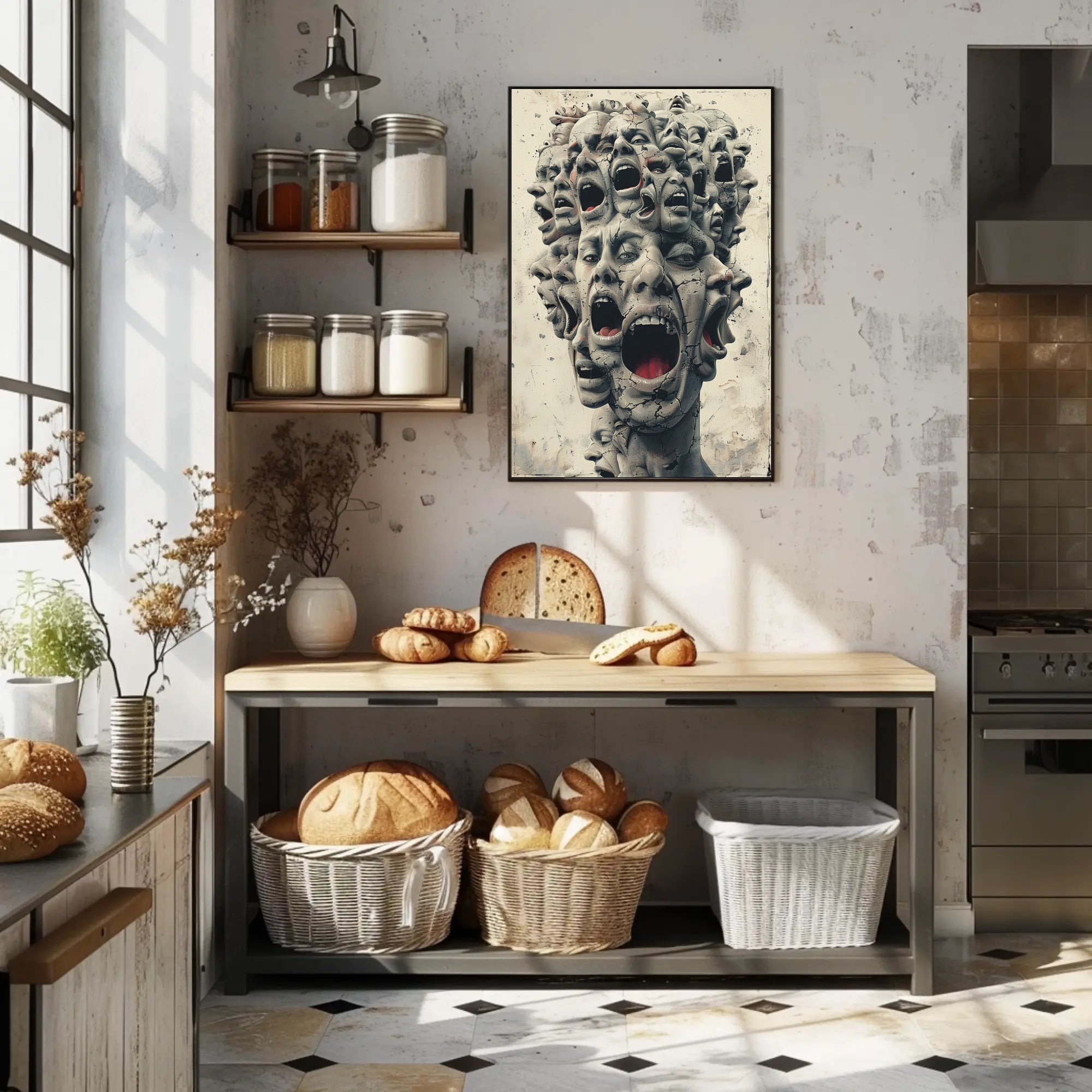 Surreal Faces of Anguish Art Poster Print PosterGoat