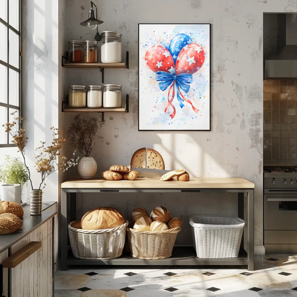 Watercolor Painting Of American Flag Balloon Poster