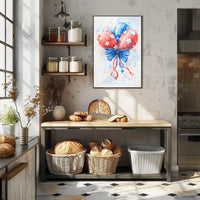 Watercolor Painting Of American Flag Balloon Poster