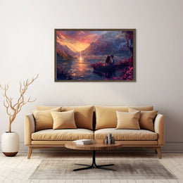 Romantic Sunset Lake Scene: Love in Bloom Poster