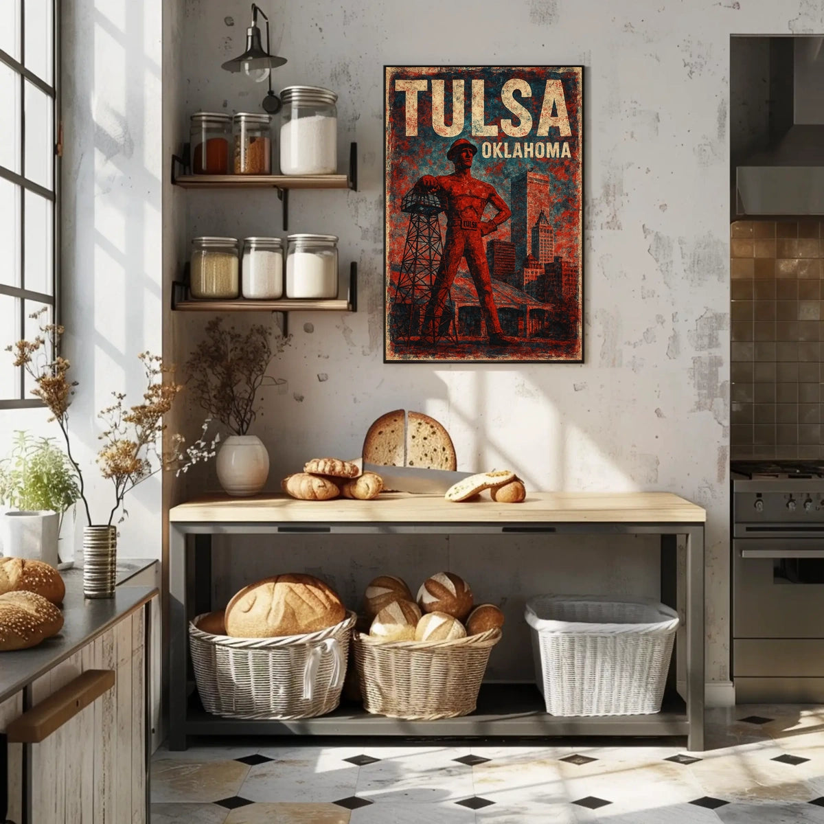 Tulsa Oklahoma Cityscape Vintage Travel Decor Poster