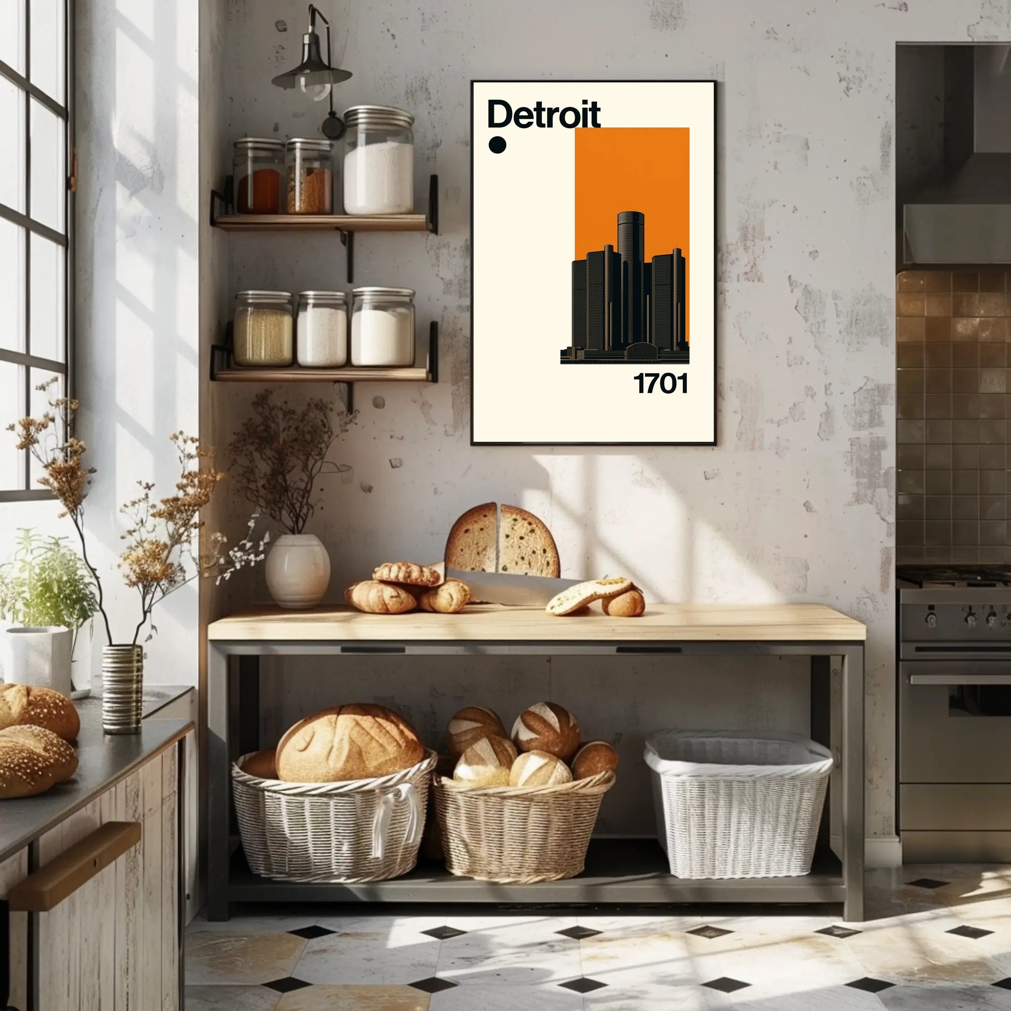 Detroit Skyscraper Modern Illustration Travel Poster