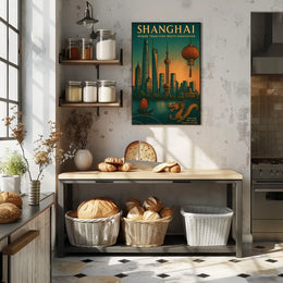 Shanghai Skyline Fusion: Vintage Urban or Cityscape Poster
