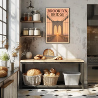Brooklyn Bridge Sunrise Poster Vintage Travel Wall Art