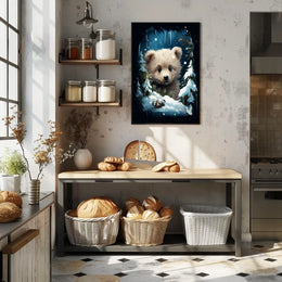 Adorable Bear Cub in Winter Forest Poster