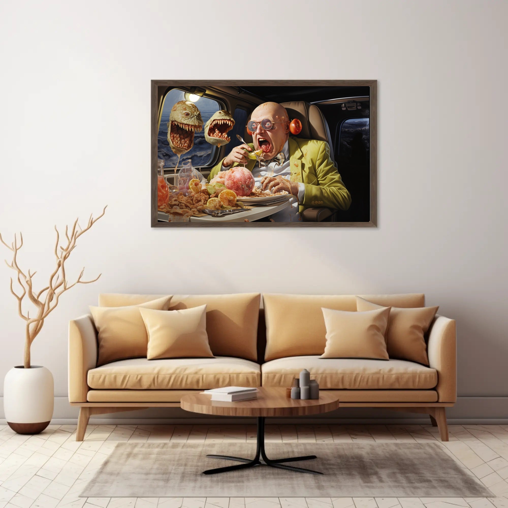 Surreal Dining Scene in a Plane - Artistic Poster
