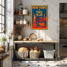 New York City Historic Skyline Poster Vintage Wall Art