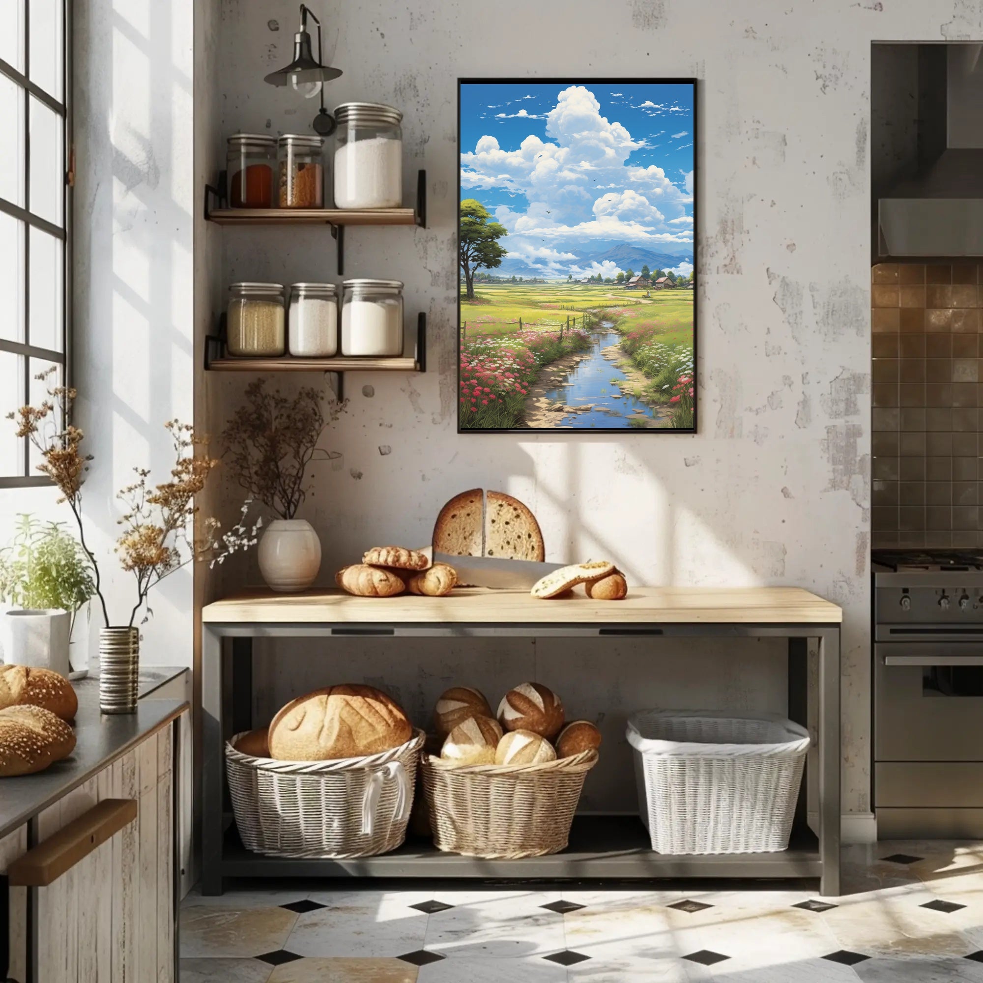 Serene and Idyllic Countryside Landscape Artistic Poster